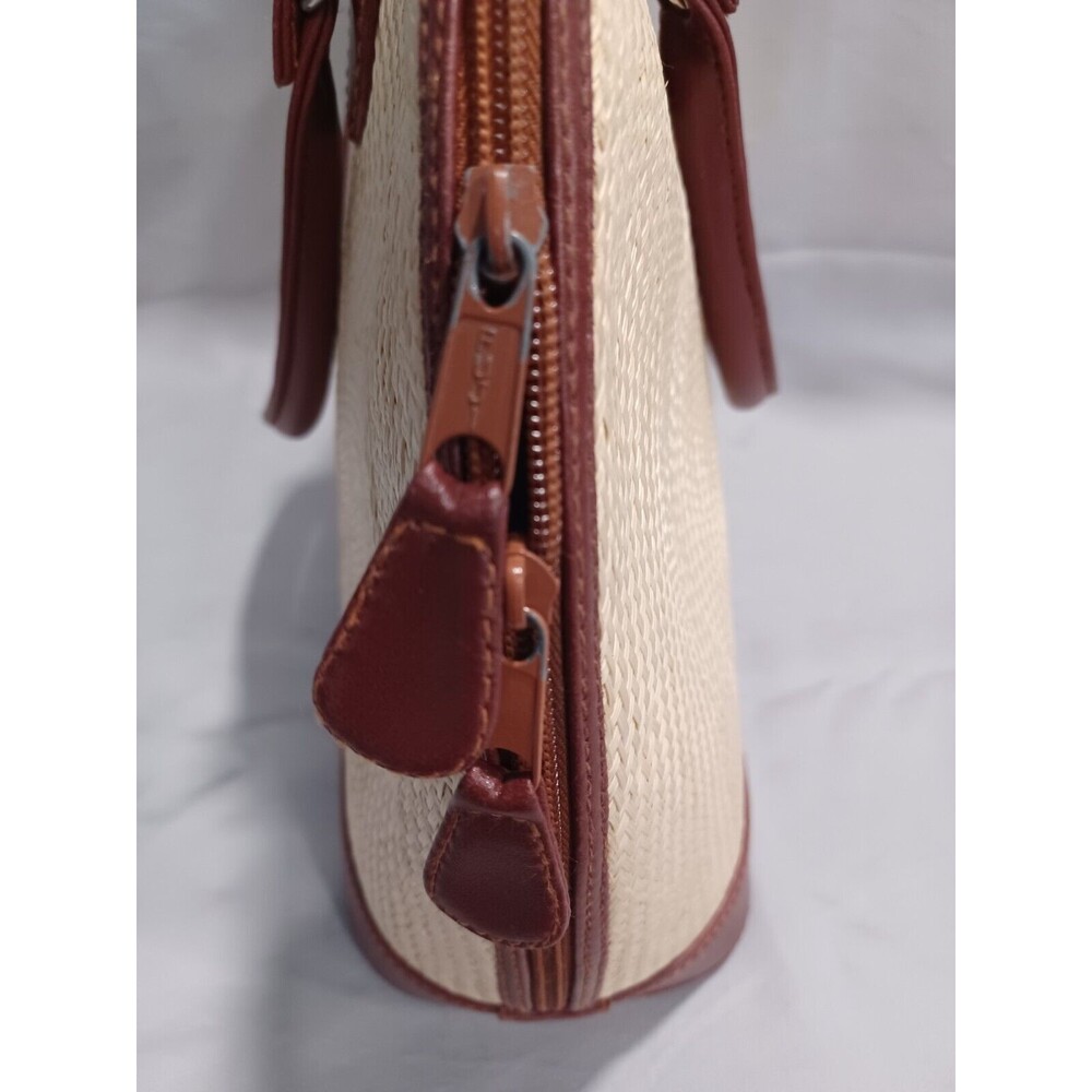 VINTAGE LE SAC STRAW AND LEATHER DOUBLE HANDLE HANDBAG - Picture 7 of 16